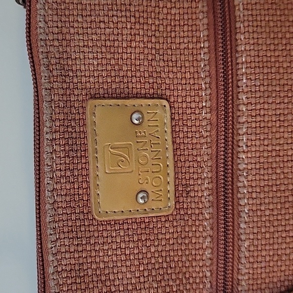 Vtg STONE MOUNTAIN Canvas Faux Leather Three Compartment Carpet Shoulder Bag - Picture 7 of 16